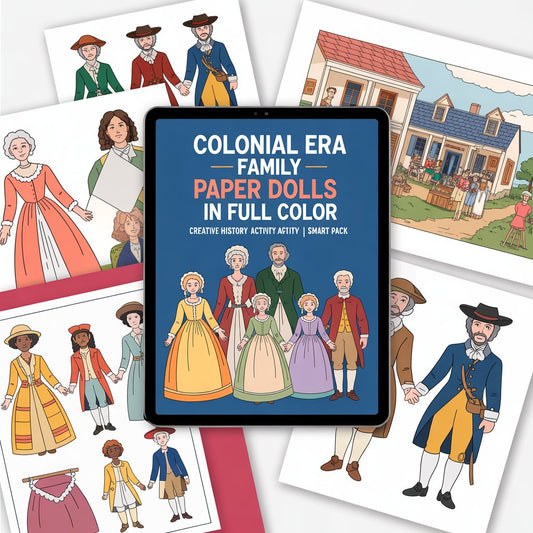 Colonial Era Family Paper Dolls in Full Color – Creative History Activity eBook | Smart Pack Pack - PDF Digital File